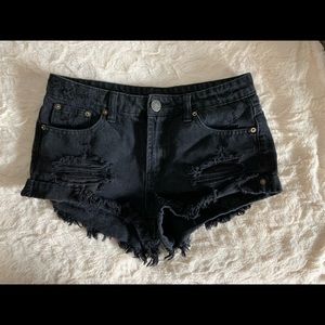 Distressed denim shorts